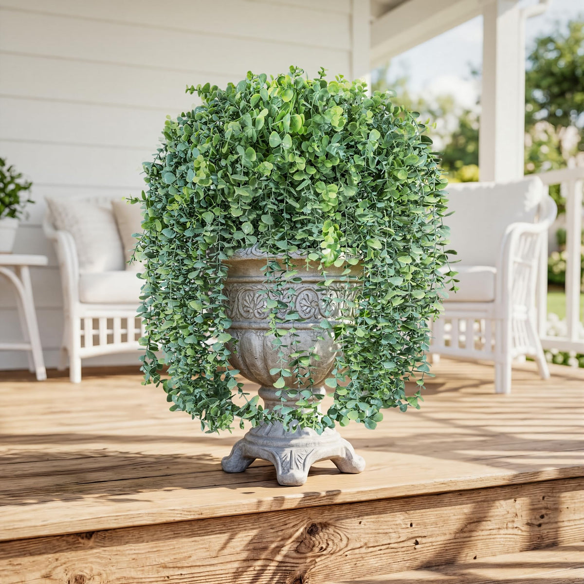 Ivydale hanging plants on porch display quick maintenance-free greenery.