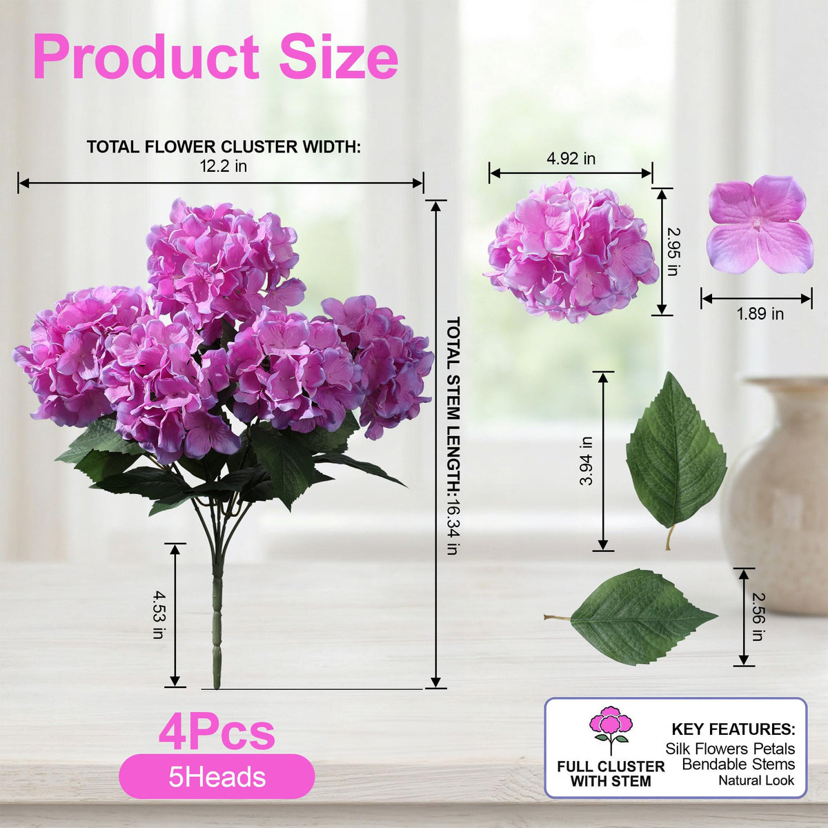 Ivydale hydrangea stem purple fuchsia close-up showing lifelike petals.