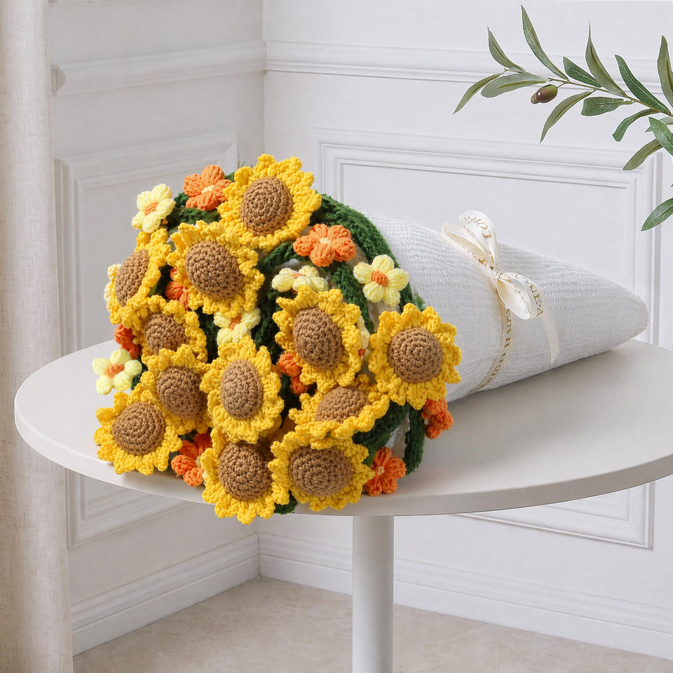 Ivydale Knitted Flower Throw with sunflowers enhances sofa decor