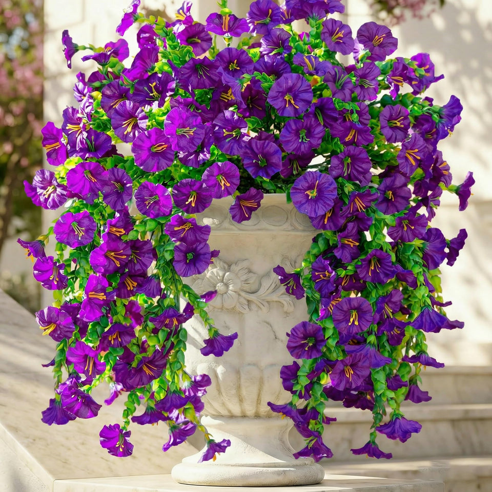 Ivydale morning glory hanging flowers purple with eucalyptus leaves for outdoor decor