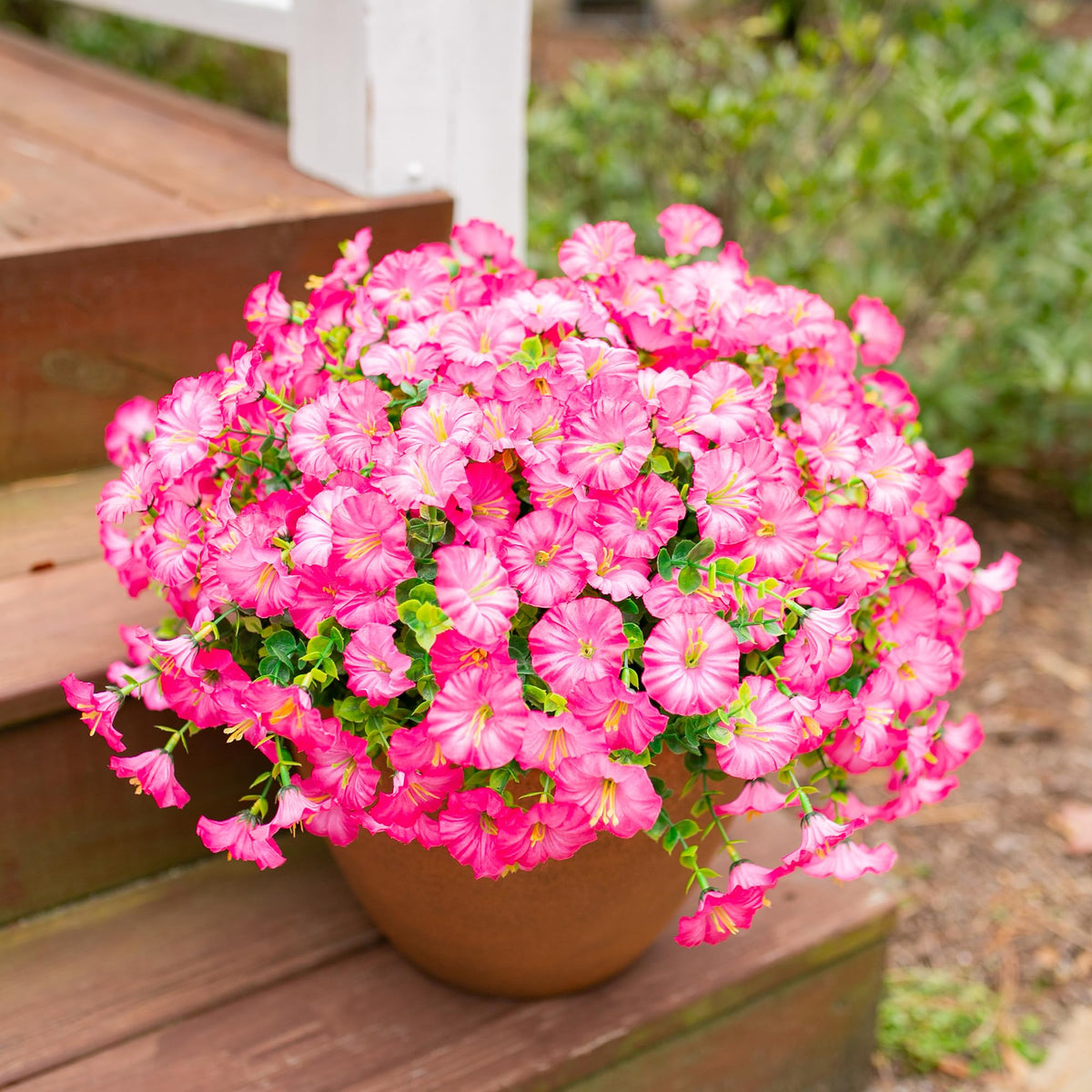 Ivydale outdoor display with morning glory in planters for curb appeal