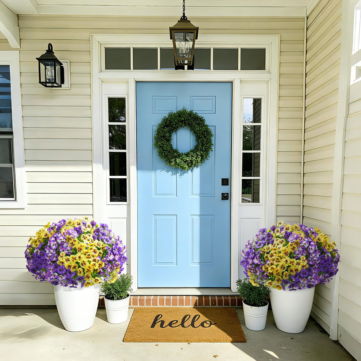 Ivydale pansies patio planter setup; easy-to-place outdoor charm.