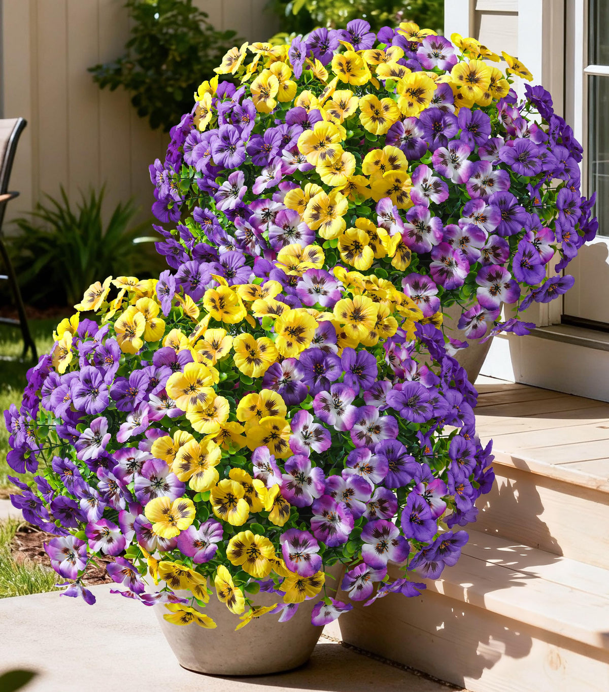 Ivydale pansies silk-plastic blend; long-lasting outdoor beauty in sunlight.
