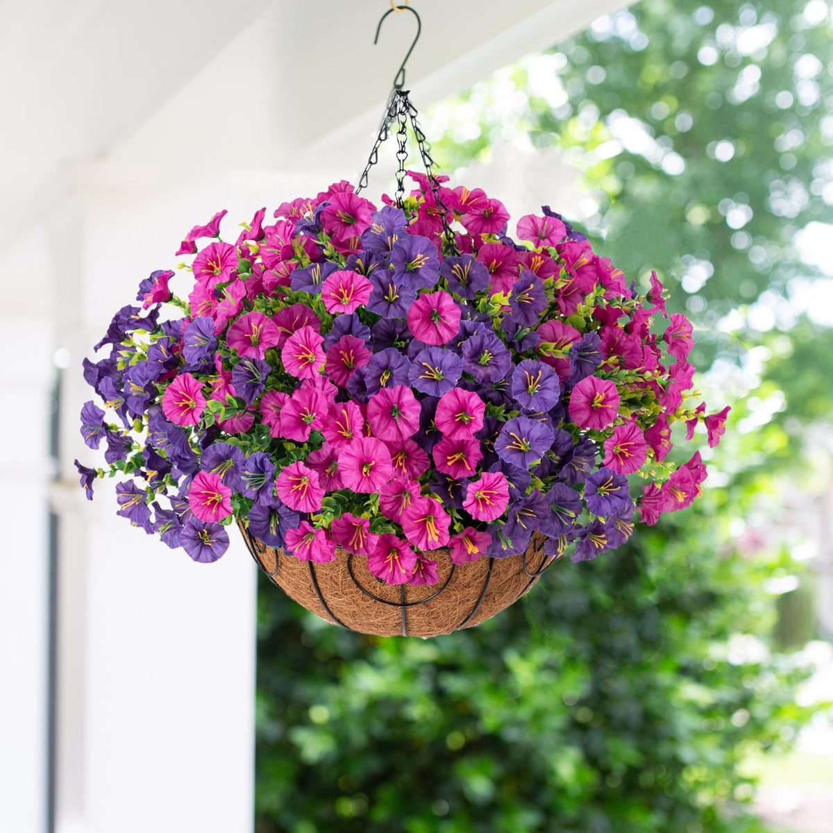 Ivydale silk morning glory with eucalyptus highlights lifelike greenery for porch or balcony decor