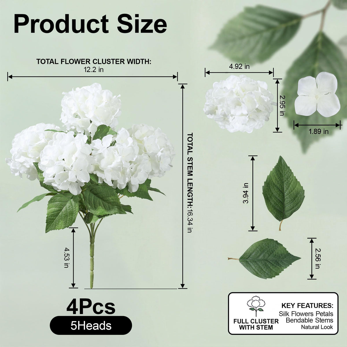 Ivydale white hydrangea blooms 18-inch height for bold home or wedding décor