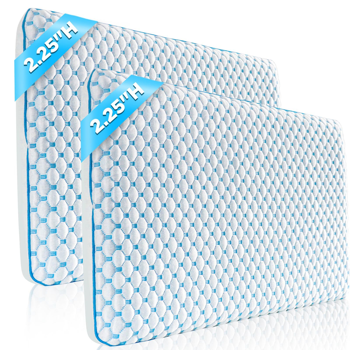 Iwacool flat memory foam pillow front view with cooling design for stomach sleepers