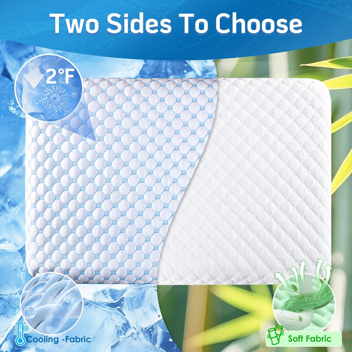 Iwacool memory foam with ventilation holes promotes breathable, cooler sleep.