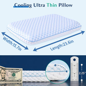 Iwacool Thin Pillow side view illustrating low-profile support for stomach sleepers