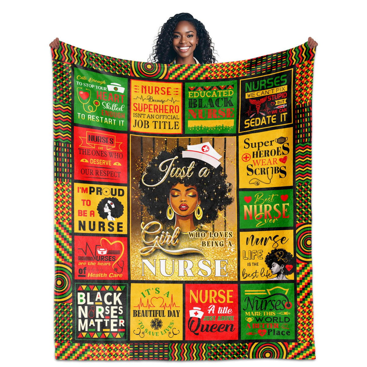 IWADNYI Black Nurse Blanket folded on a bed, showing cozy warmth after shifts.