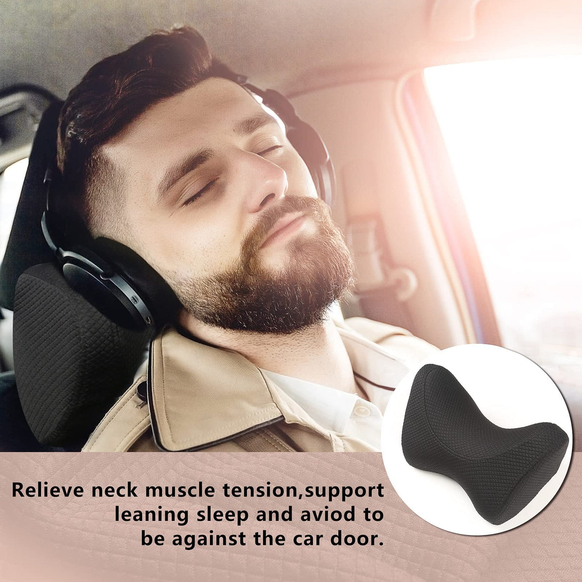iwantit car neck pillow adjustable straps close-up demonstrating secure fit
