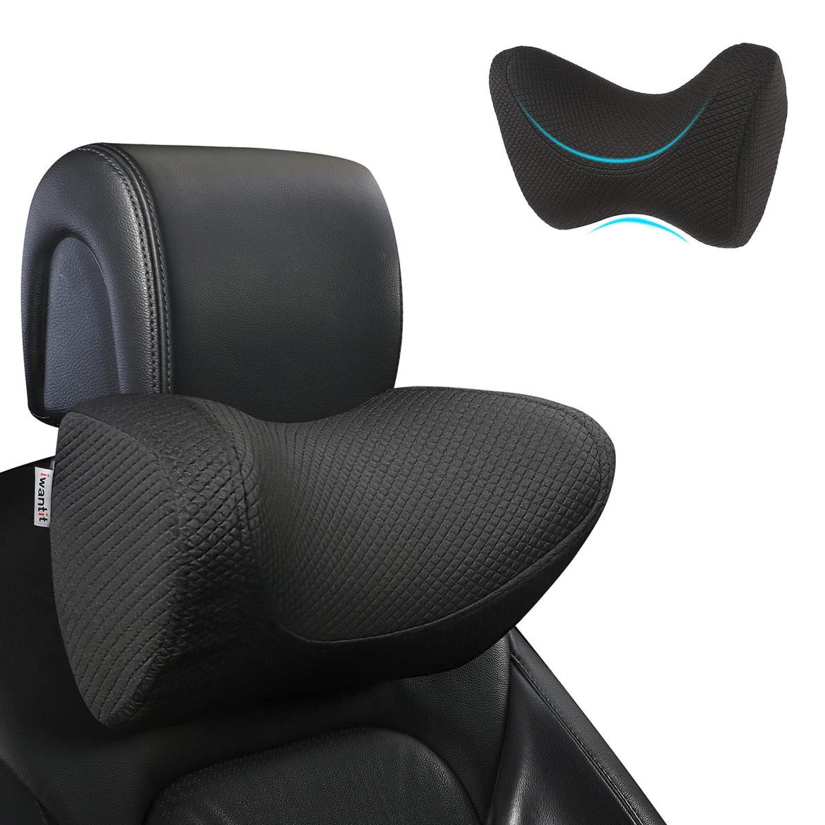 iwantit car neck pillow memory foam front view showing ergonomic support for long drives