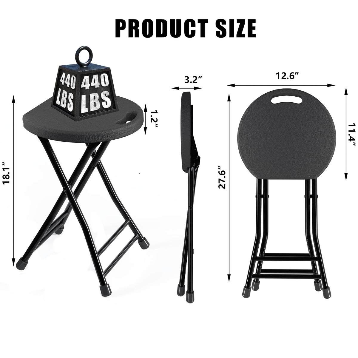 IWDOO folding stool anti-slip feet stabilize on wood or tile surfaces
