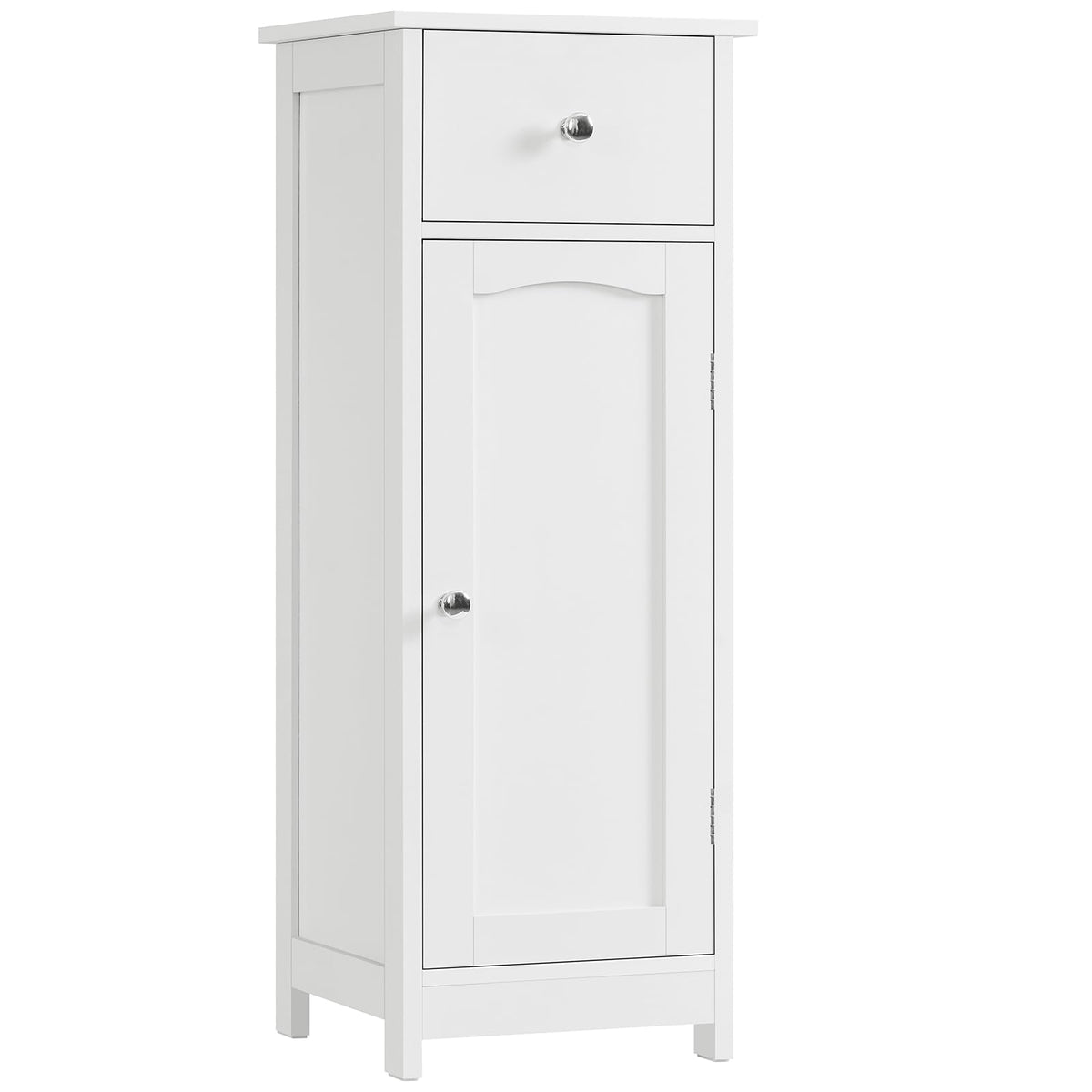 Iwell bathroom floor cabinet front view in white for compact storage between sink and toilet.