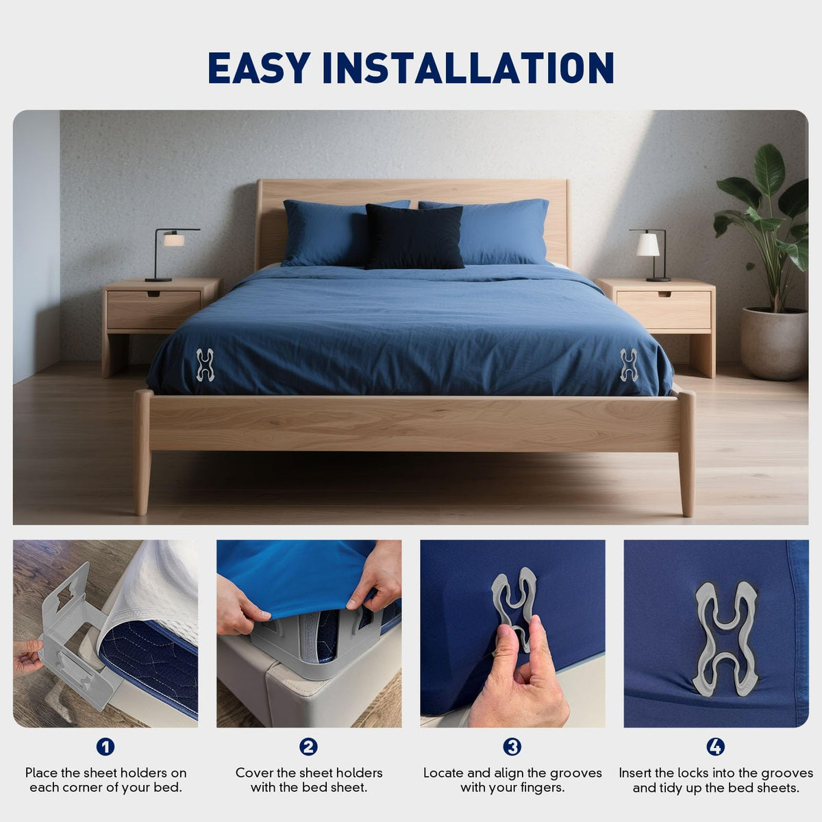 IXBIXB corner mattress holders with durable grippers for a tidy bed