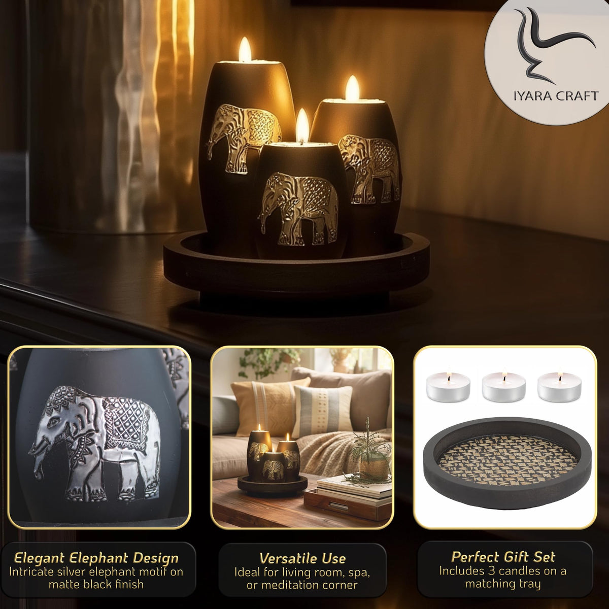 IYARA CRAFT wooden elephant candle holder close-up, showcasing smooth finish and craftsmanship.