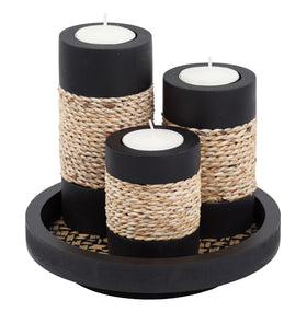 IYARA CRAFT Tealight Holder Set 3 with tray, ideal centerpiece for cozy dinners.