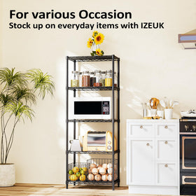 IZEUK 1250-lb capacity shelving keeps heavy items securely organized.