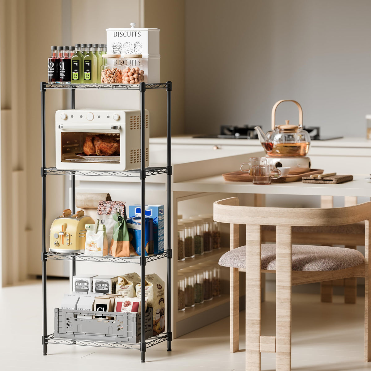 IZEUK 4-tier shelf unit side view highlighting vertical storage efficiency.