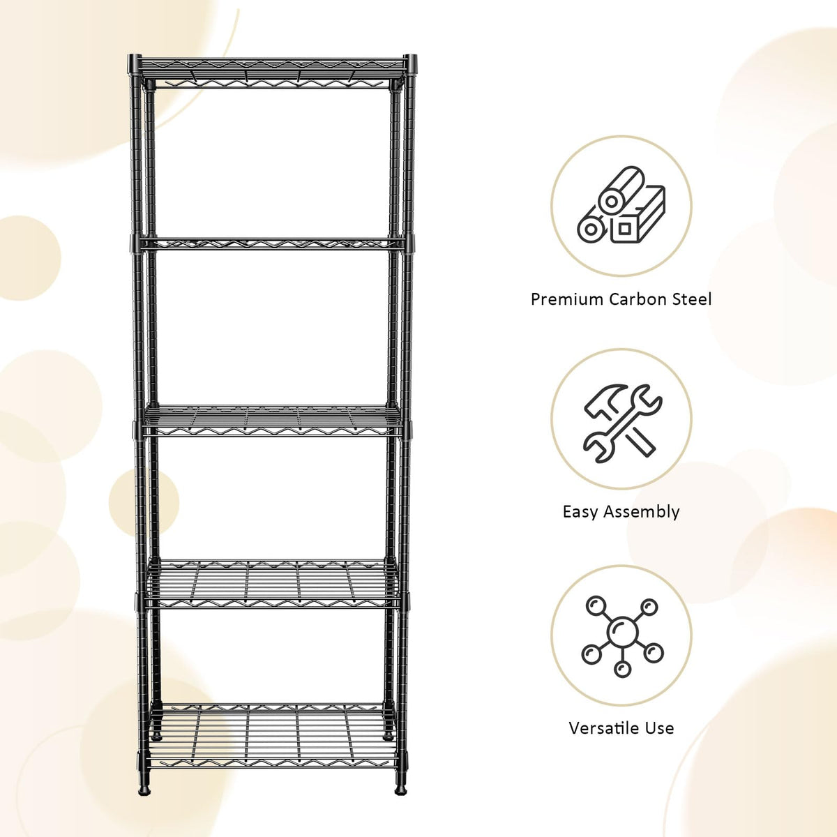IZEUK adjustable shelves fit bins, boxes, and appliances with easy layout changes.