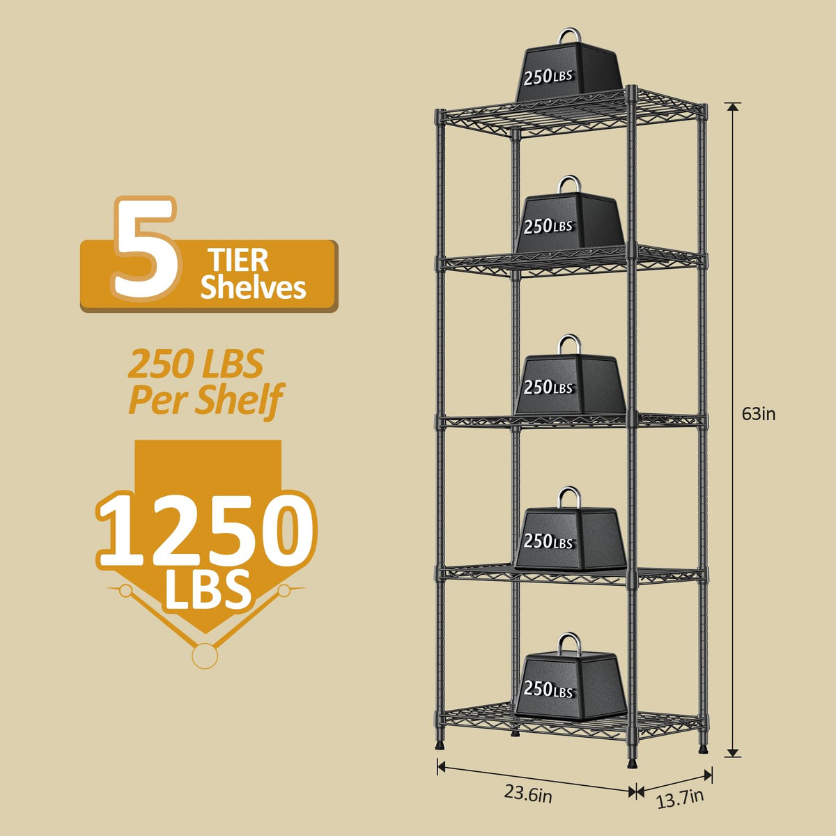 IZEUK heavy-duty storage rack with black finish supports pantry and garage items.