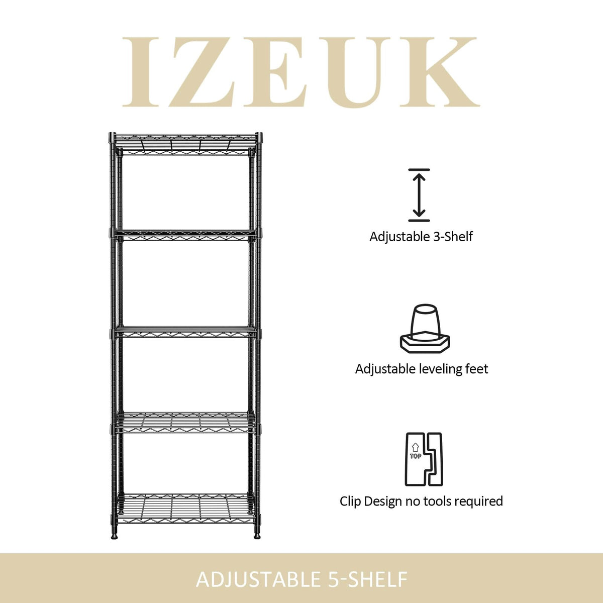 IZEUK rust-resistant powder-coated wire shelf prevents corrosion for durable organization.