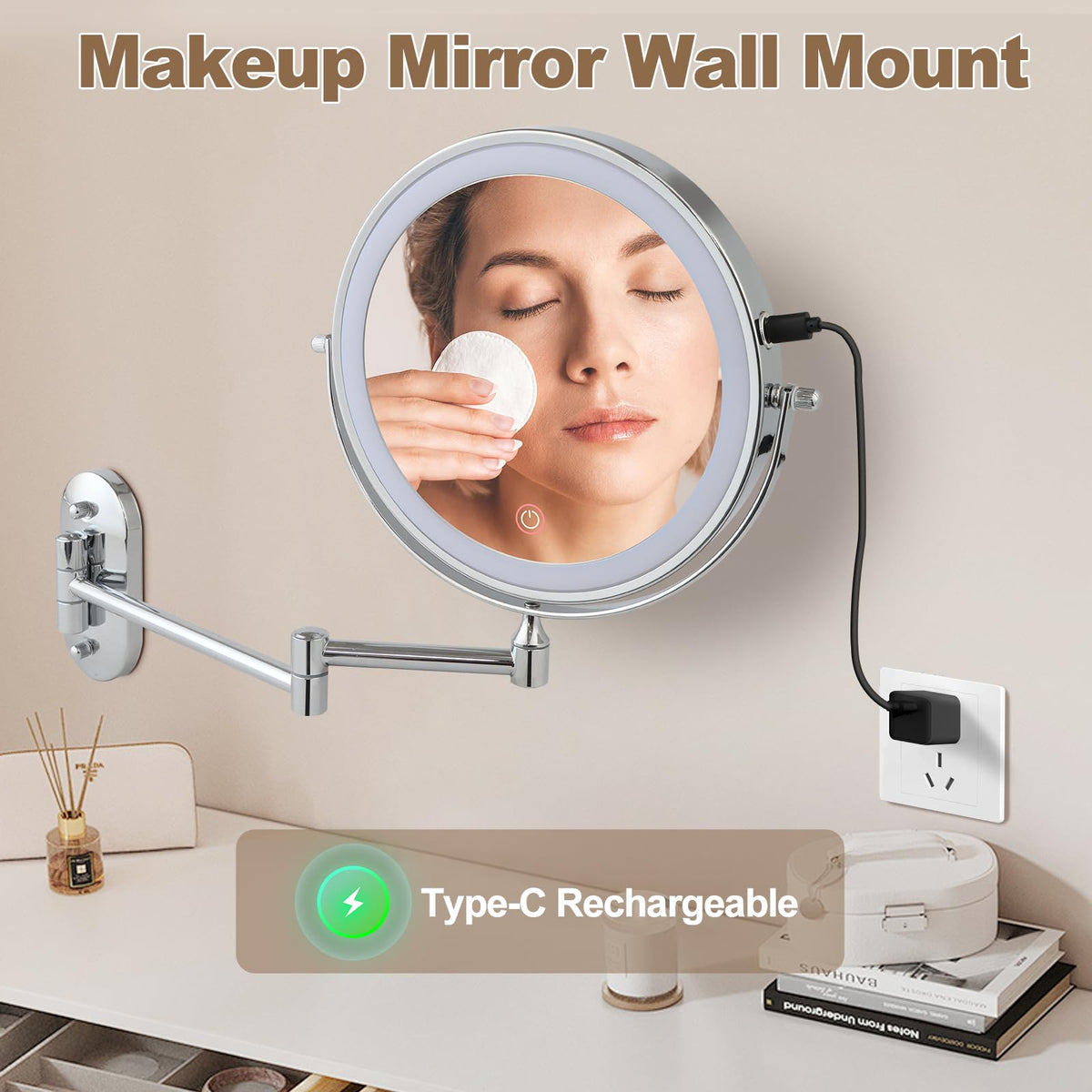IZHIBATU USB-C rechargeable mirror with long battery life for wireless convenience