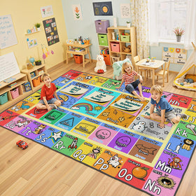 J Rombol ABC playroom rug with letters and graphics for early learning.