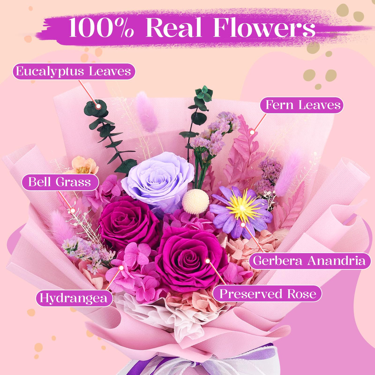 Jabeick exquisite preserved bloom arrangement in a refined handcrafted setting