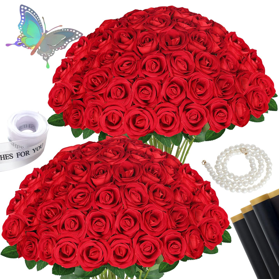 Jabeick fake red roses bouquet, ideal for wedding centerpieces.