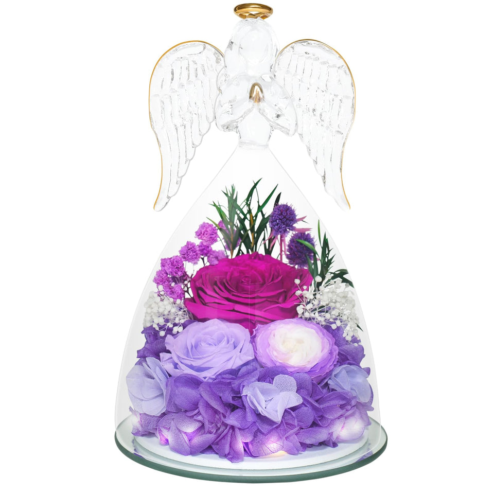 Jabeick Forever Rose in a glass angel dome, lasting centerpiece for Valentine’s day
