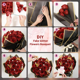 Jabeick Glitter Roses Bouquet close-up showing glitter finish and realistic stems.