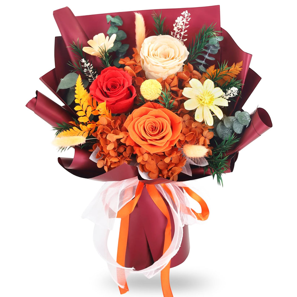 Jabeick orange preserved roses bouquet in gift box showcases long-lasting beauty