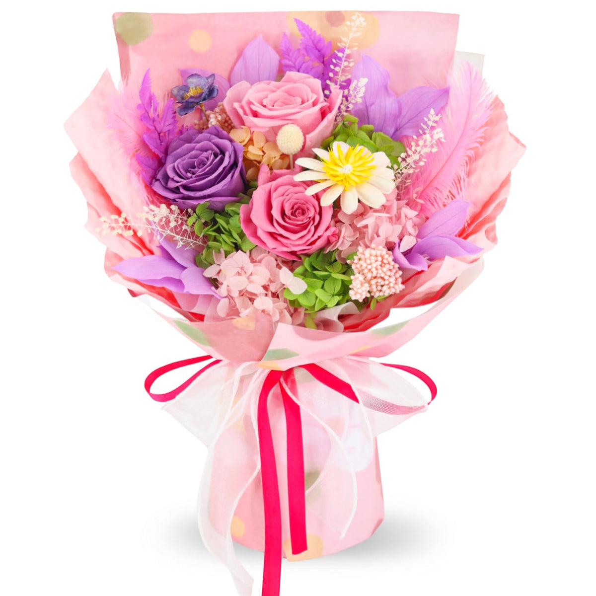 jabeick preserved flowers pink bouquet with lasting color for gifting