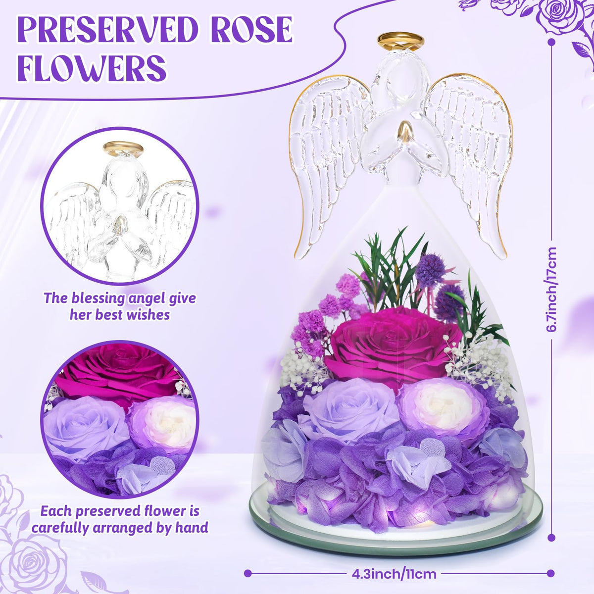 Jabeick preserved rose trio with LED lights enhances cozy gifting