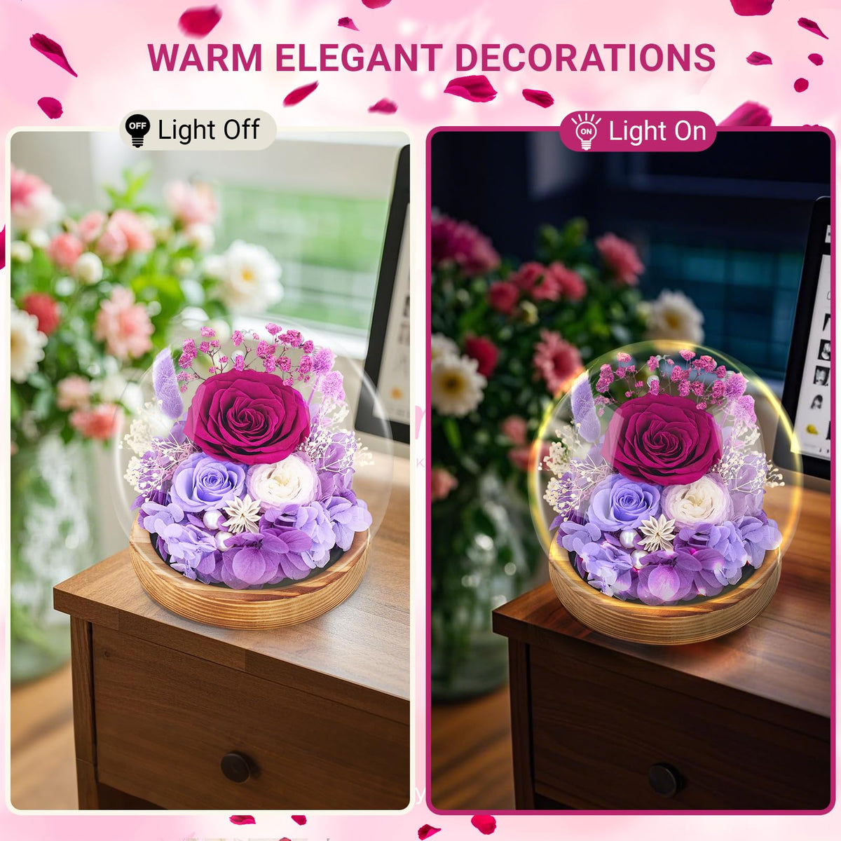 No watering needed; preserved rose stays vivid for years.