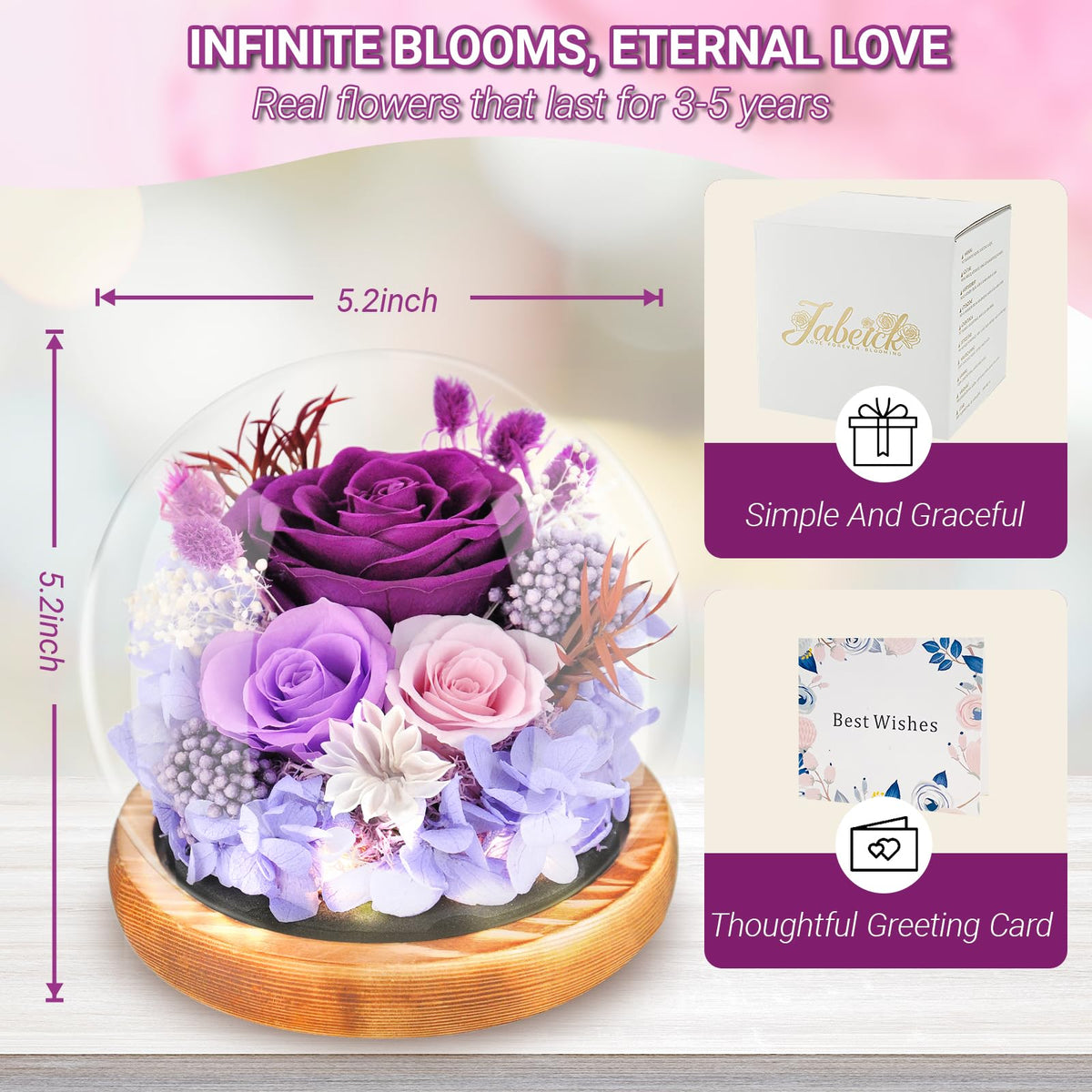 Jabeick Valentine’s Day rose dome offers a thoughtful, lasting gift idea.