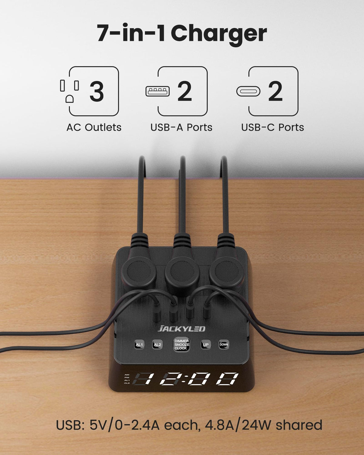JACKYLED backup battery compartment preserves time and alarms