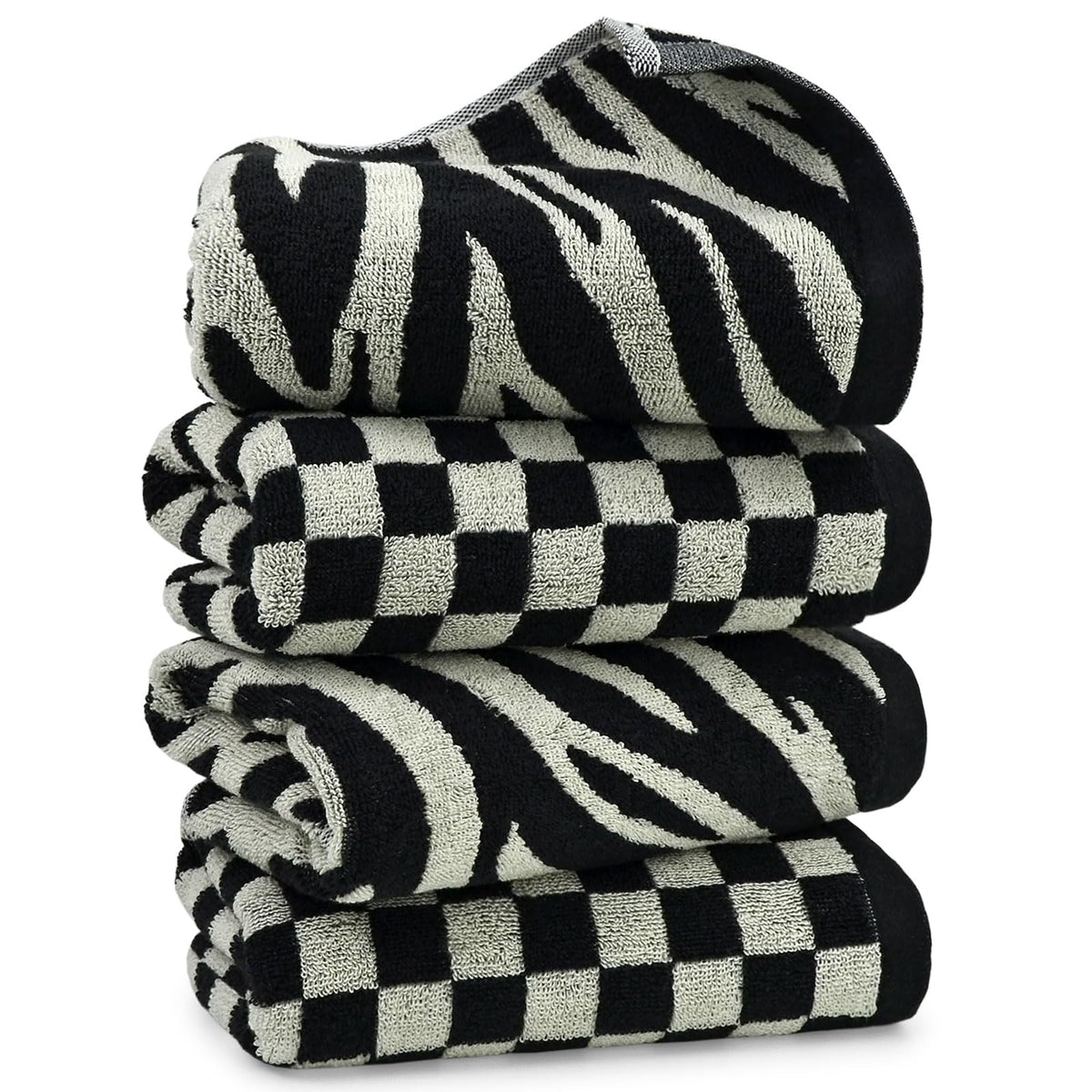Jacquotha bathroom towels checkered black four-pack, soft and absorbent