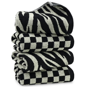 Jacquotha bathroom towels checkered black four-pack, soft and absorbent