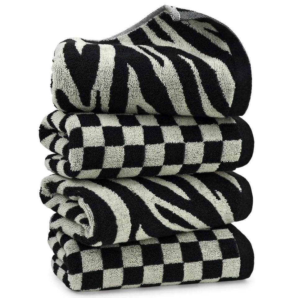 Jacquotha bathroom towels checkered black four-pack, soft and absorbent