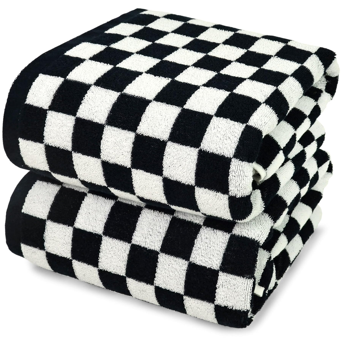 Jacquotha checkered towels folded, showing soft texture and bold bathroom style for daily use.