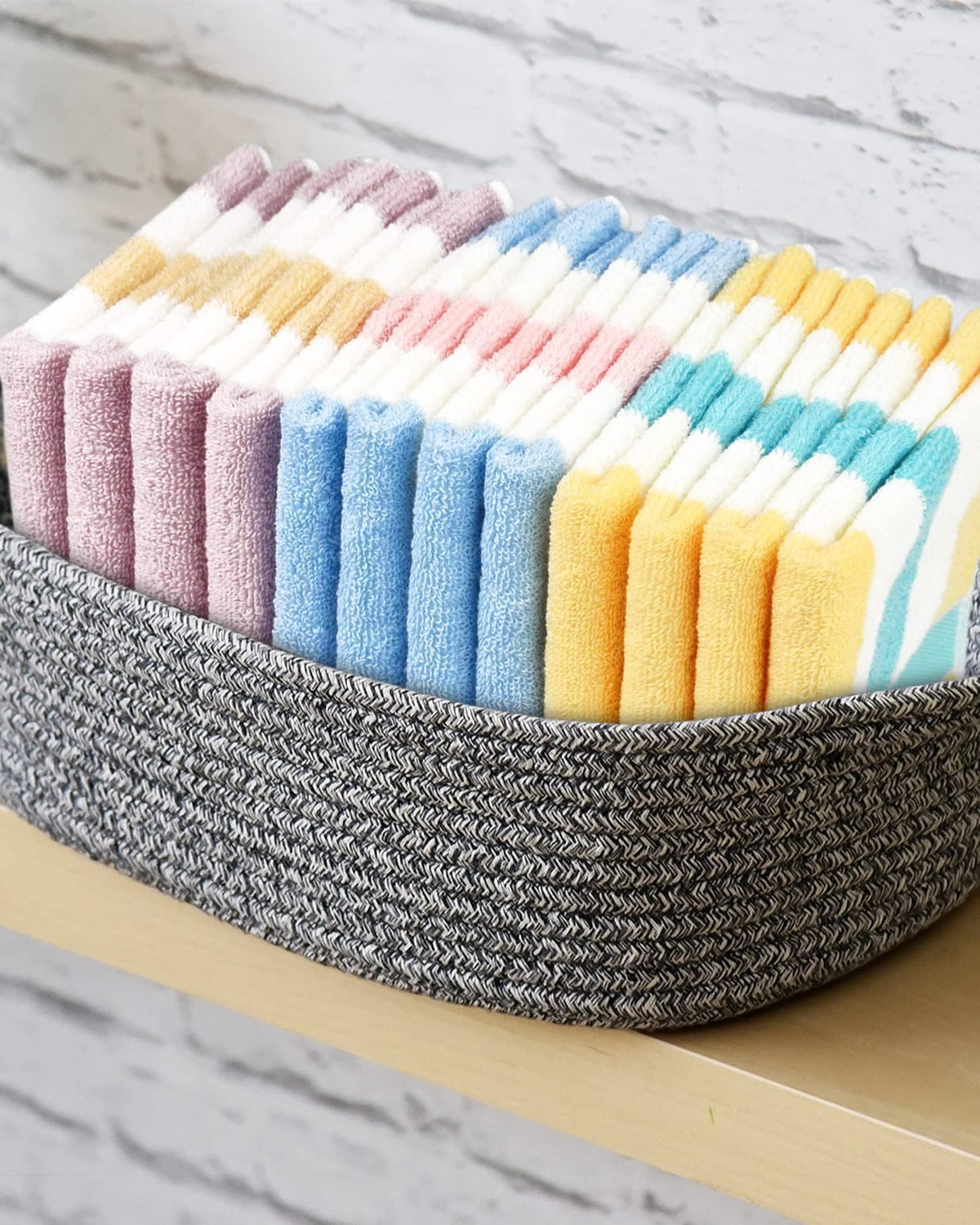 Jacquotha 12-pack striped washcloths in bathroom-ready stripes for family use