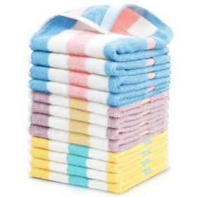 Jacquotha striped cotton washcloths in blue, peach, and pink for gym and travel