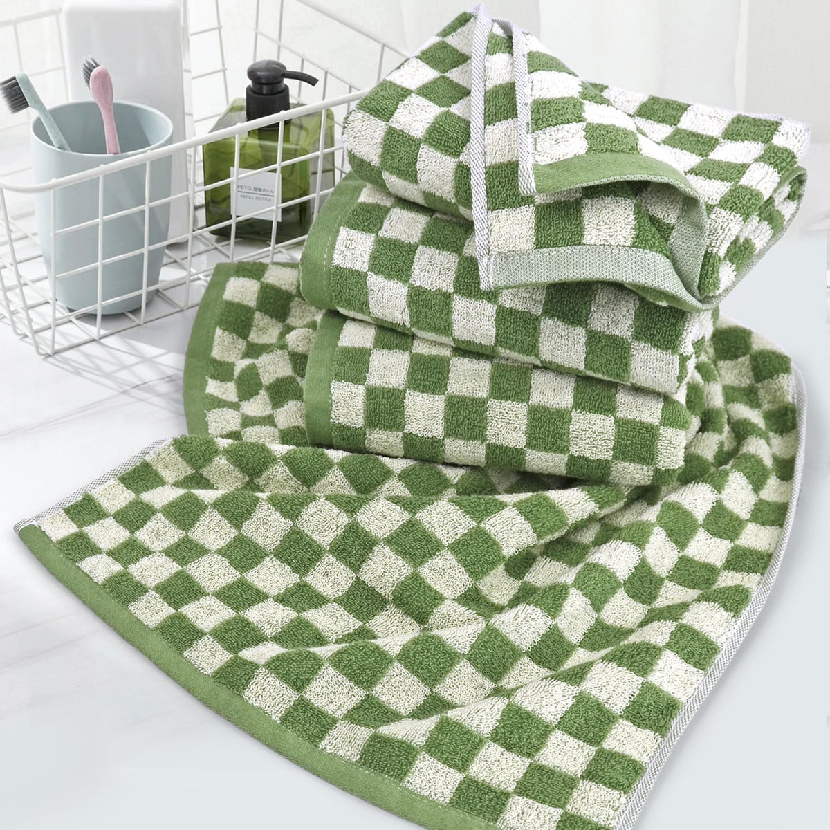 Jacquotha Green Hand Towels bathroom decor setup in a tidy guest bathroom
