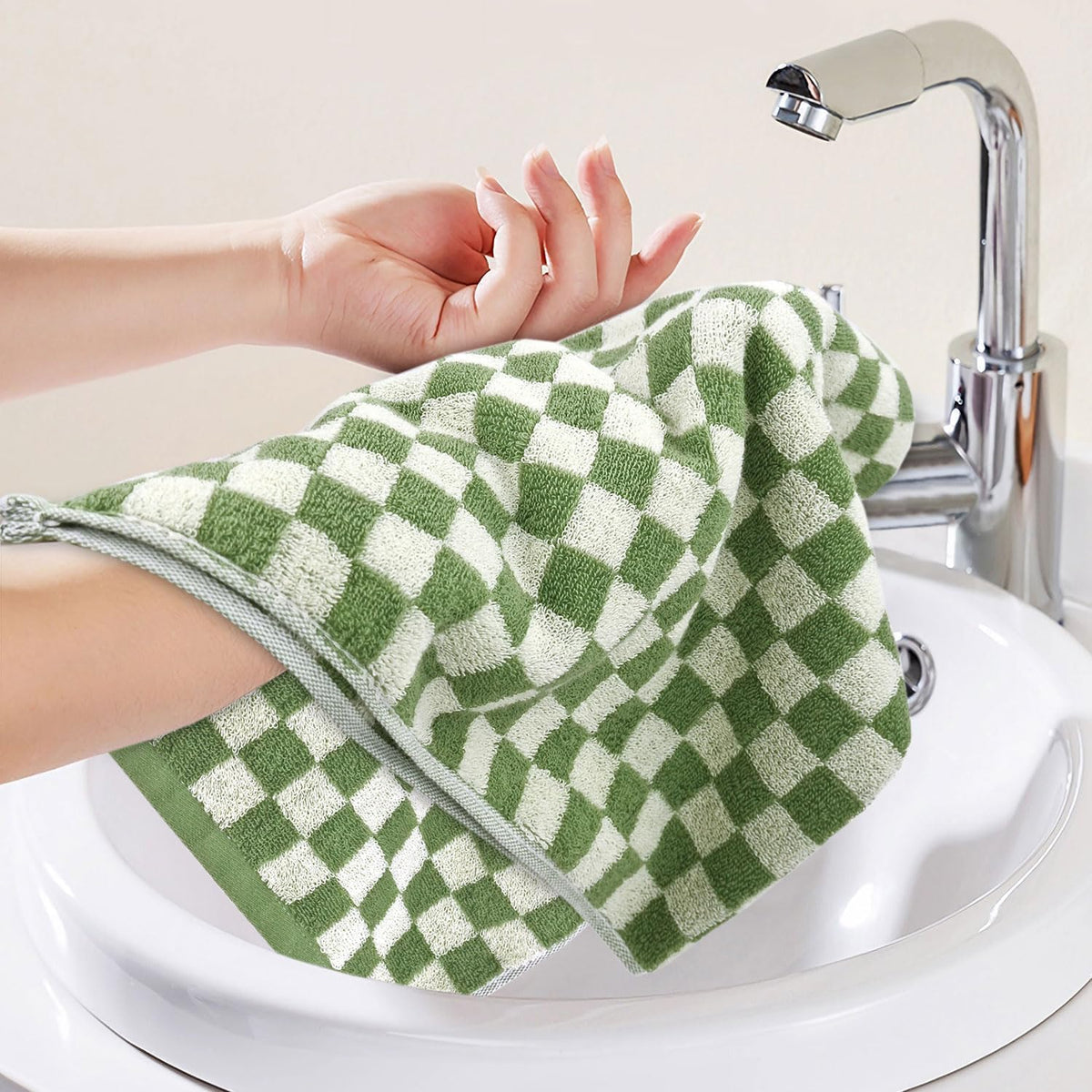 Jacquotha Green Hand Towels cotton weave close-up highlighting absorbent fabric