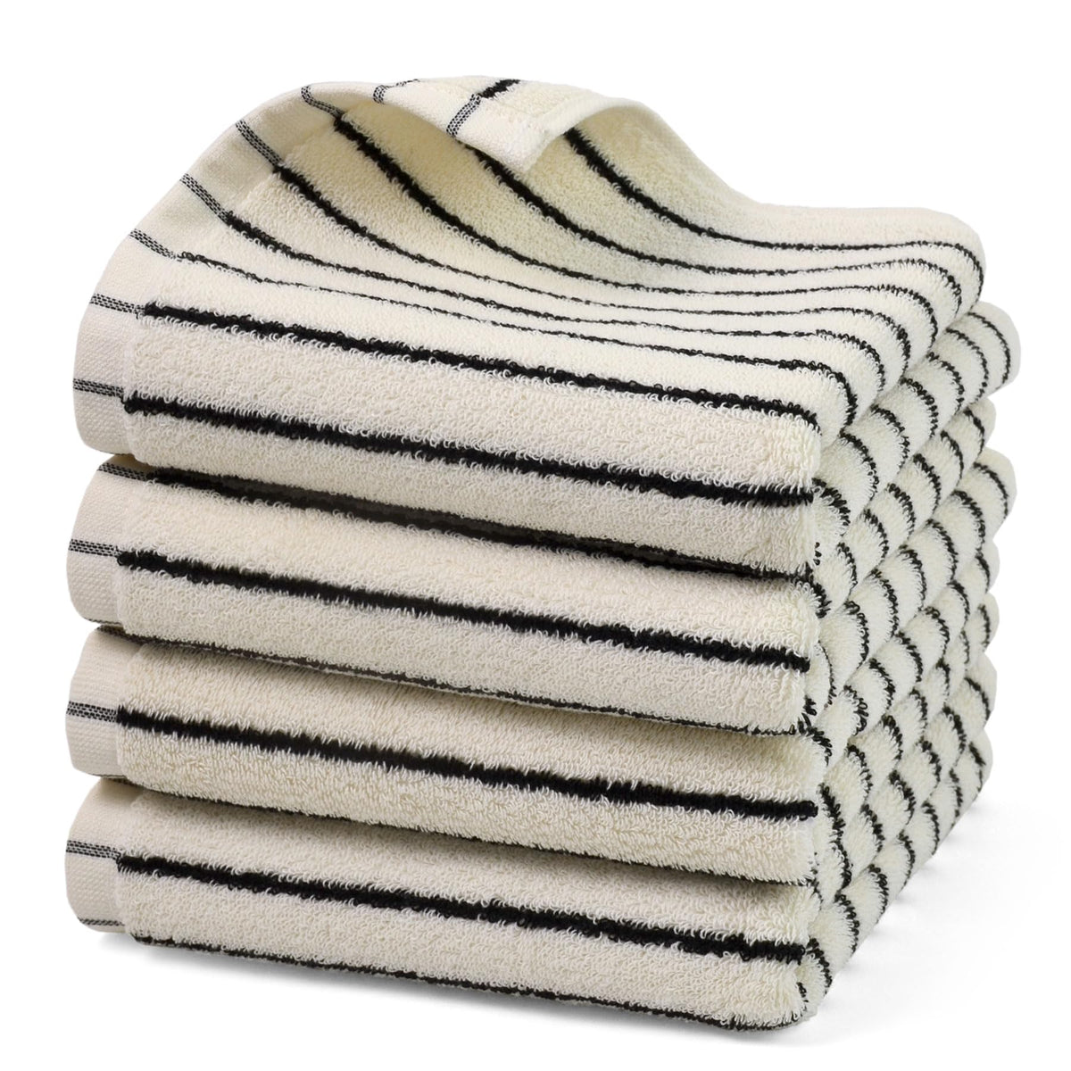 Jacquotha hand towels with ivory and black stripes, soft and quick-drying for daily use.