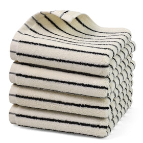 Jacquotha hand towels with ivory and black stripes, soft and quick-drying for daily use.