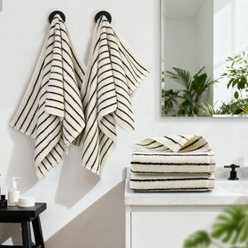Absorbent Jacquotha towel weave in a practical bathroom setting.