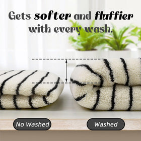 Jacquotha towels decorate kitchen and bathroom corners with timeless stripes.