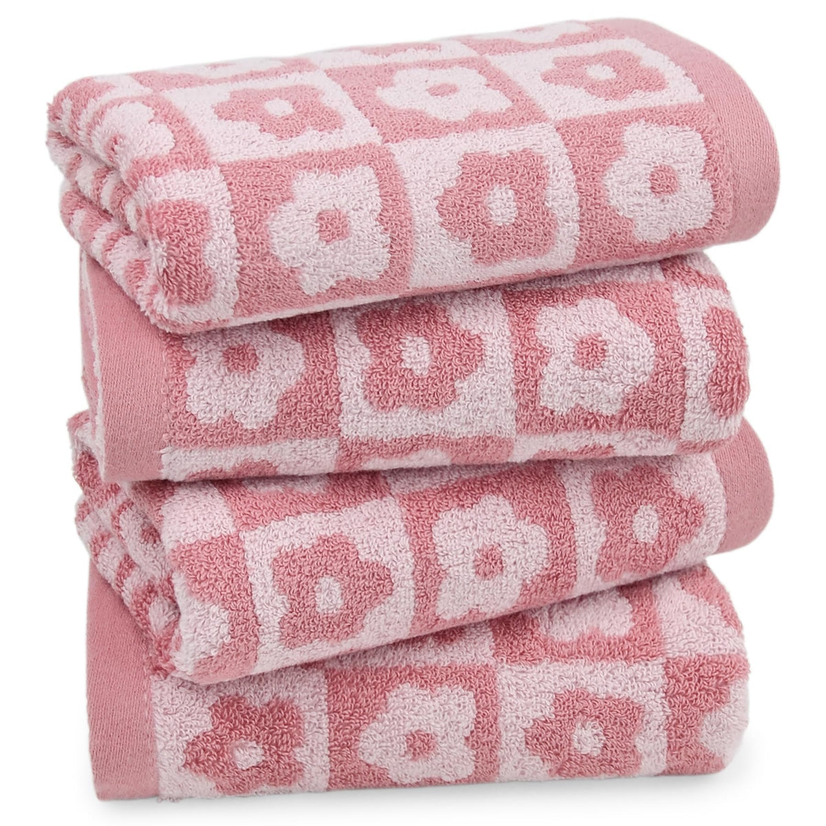 Jacquotha pink checkered floral hand towels set for quick drying and daily bathroom decor.